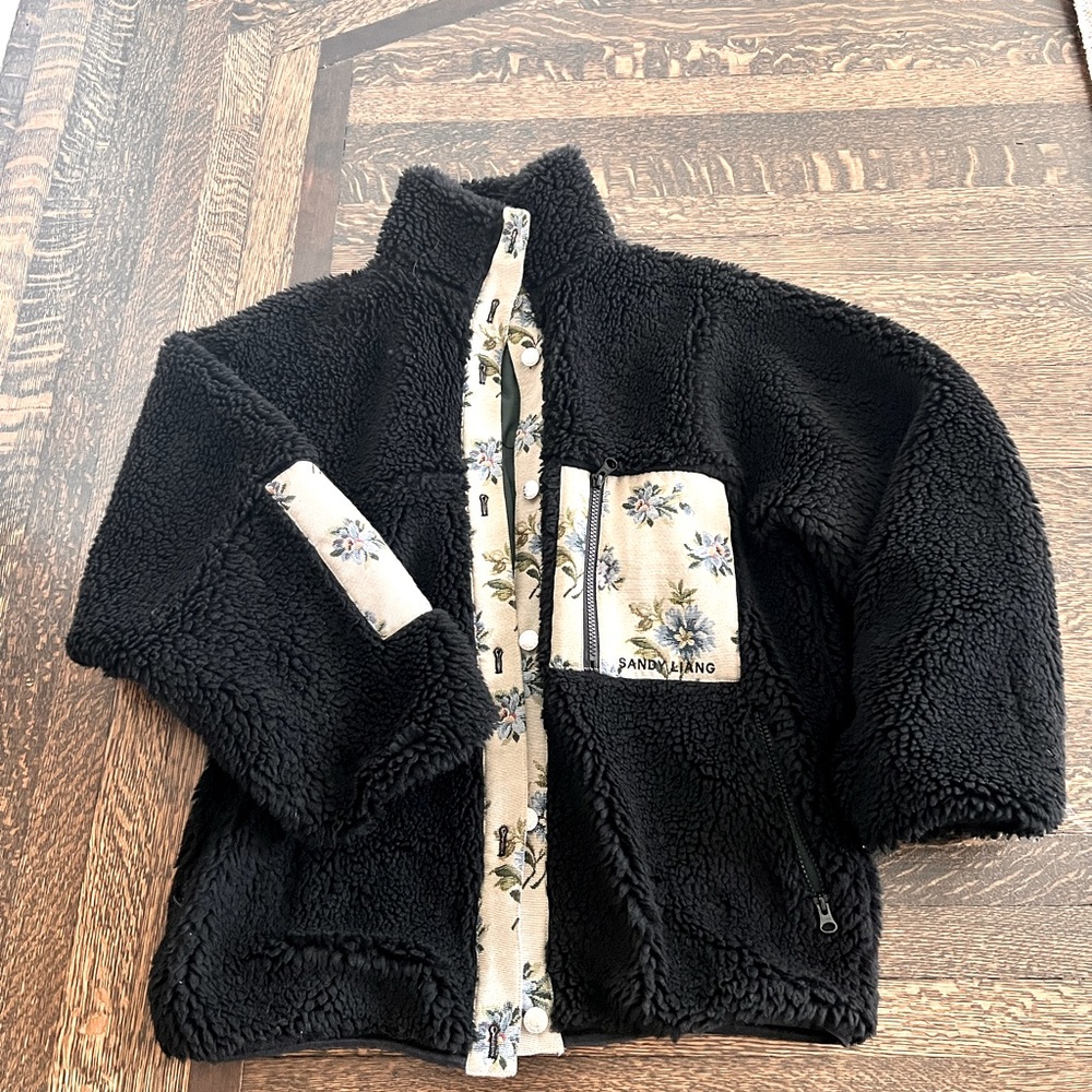 BRAND NEW SANDY LIANG 2022 BLACK FLORAL FLEECE JACKET XS NEVER WORN